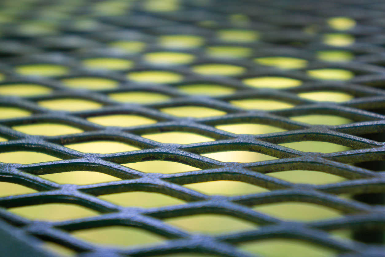 Close-up of expanded metal mesh at an angle