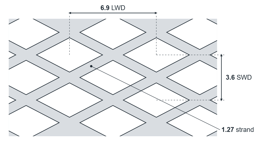 1010AF expanded metal diamond: 6.9mm LWD, 3.6mm SWD, 1.27mm strand