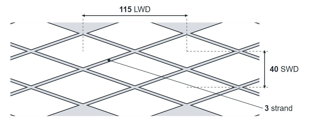 Expanded metal diamond: 115mm LWD, 40mm SWD, 3mm strand