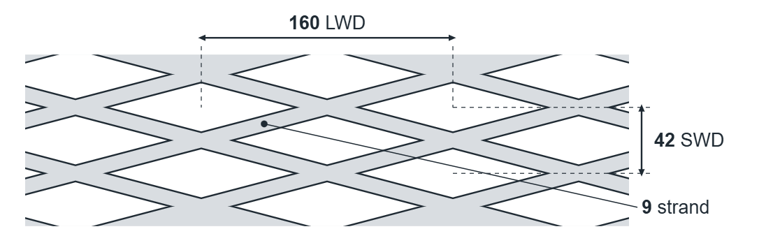 Expanded metal diamond: 160mm LWD, 42mm SWD, 9mm strand