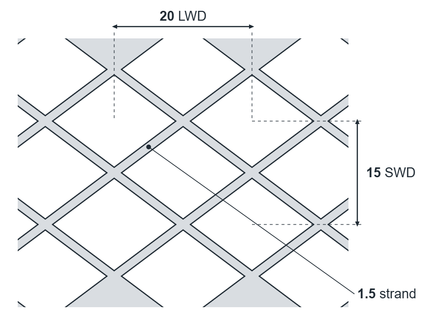 Expanded metal diamond: 20mm LWD, 15mm SWD, 1.5mm strand