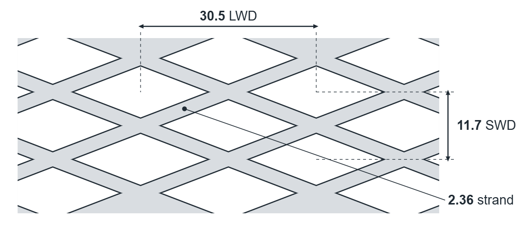 3015M expanded metal diamond: 30.5mm LWD, 11.7mm SWD, 2.36mm strand