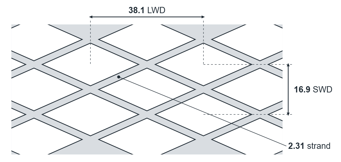 3812A expanded metal diamond: 38.1mm LWD, 16.9mm SWD, 2.31mm strand