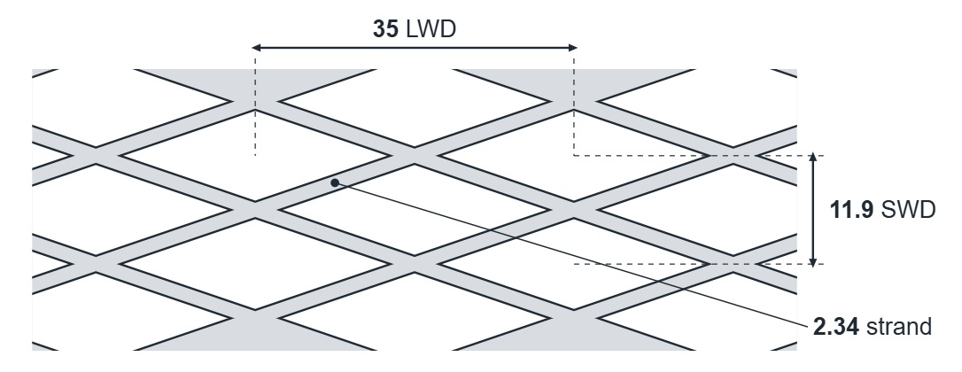 3812AF expanded metal diamond: 35mm LWD, 11.9mm SWD, 2.34mm strand