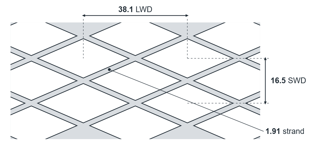 3815S expanded metal diamond: 38.1mm LWD, 16.5mm SWD, 1.91mm strand