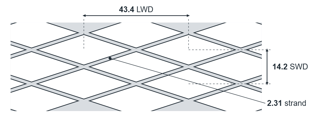 5212MF expanded metal diamond: 43.4mm LWD, 14.2mm SWD, 2.31mm strand