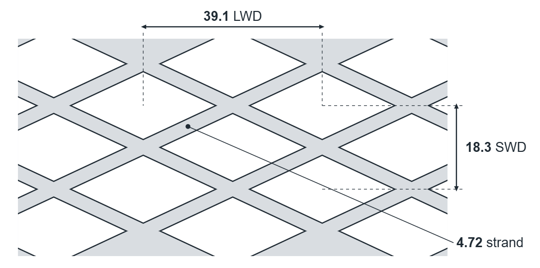5230MF expanded metal diamond: 39.1mm LWD, 18.3mm SWD, 4.72mm strand