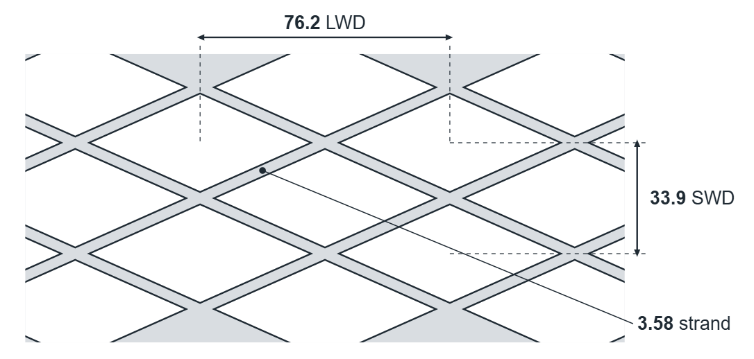 7630M expanded metal diamond: 76.2mm LWD, 33.9mm SWD, 3.58mm strand