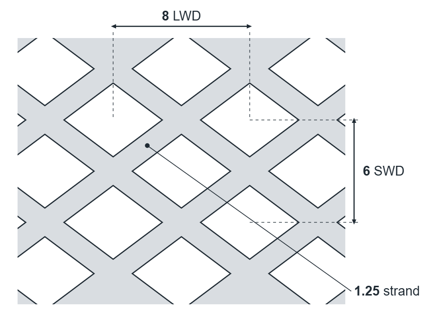 8055G expanded metal diamond: 8mm LWD, 6mm SWD, 1.25mm strand