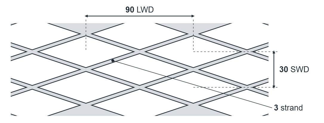 Expanded metal diamond: 90mm LWD, 30mm SWD, 3mm strand