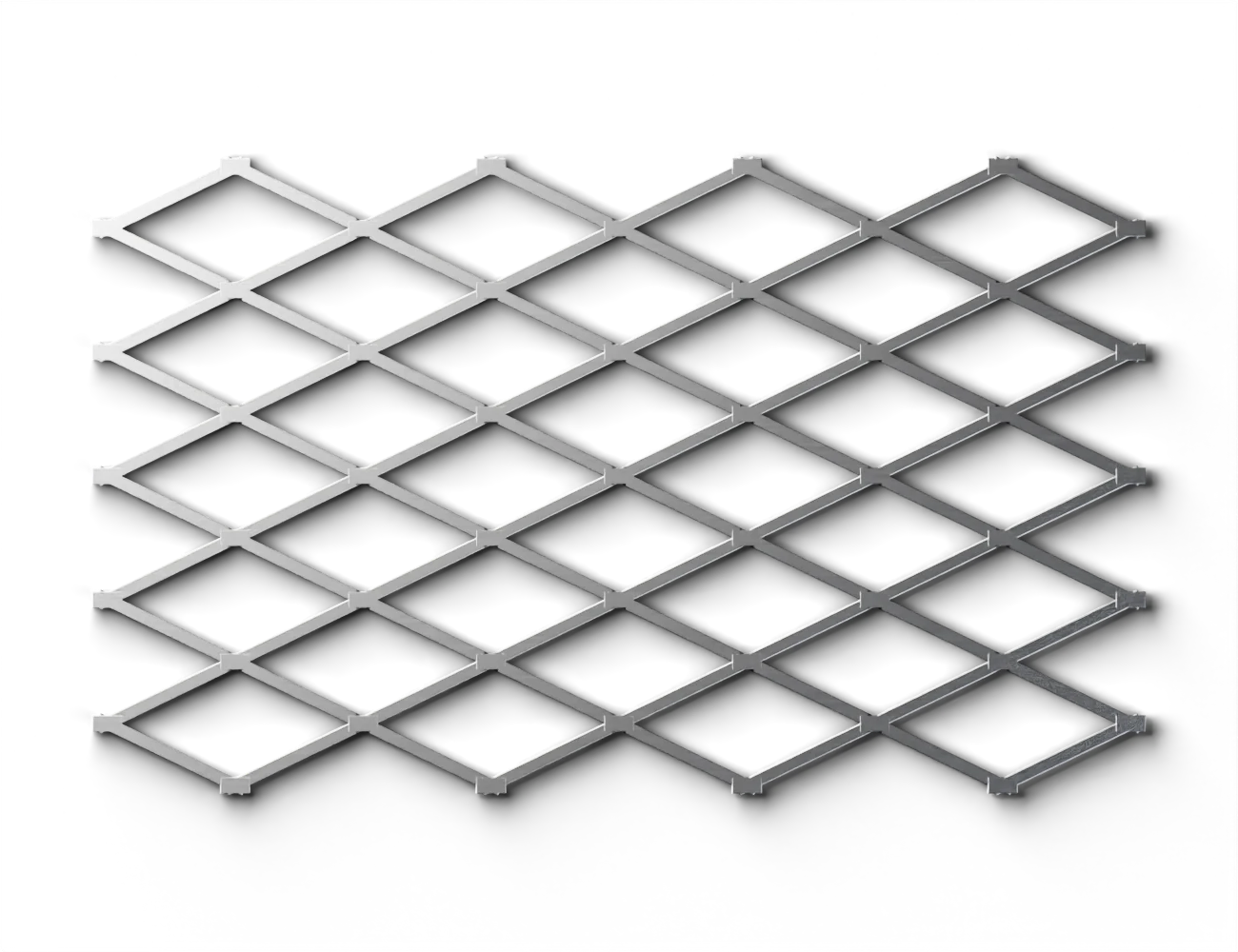 Flattened expanded metal mesh with the long and short way of the diamond and the strand marked