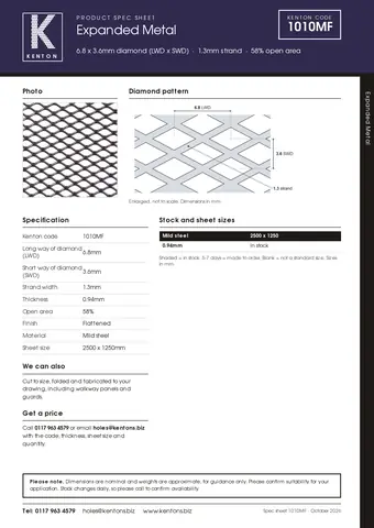Kenton spec sheet for 1010MF