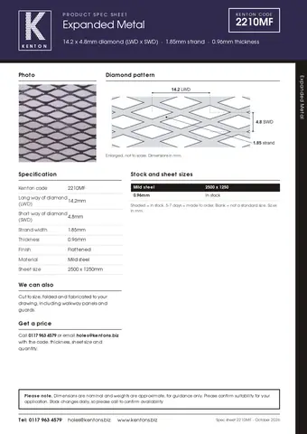 Kenton spec sheet for 2210MF