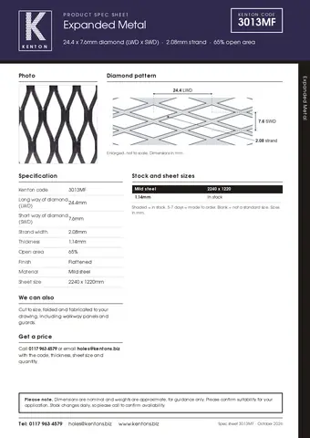 Kenton spec sheet for 3013MF