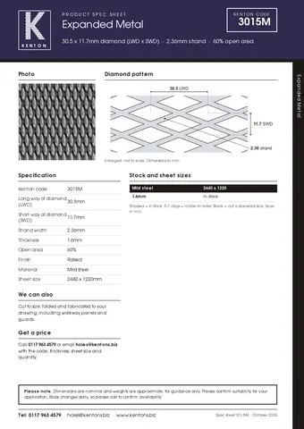 Kenton spec sheet for 3015M