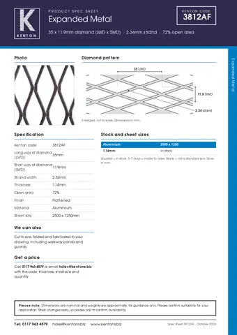Kenton spec sheet for 3812AF