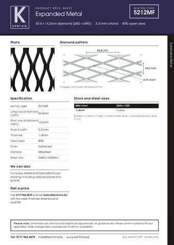 Kenton spec sheet for 5212MF