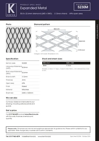 Kenton spec sheet for 5230M