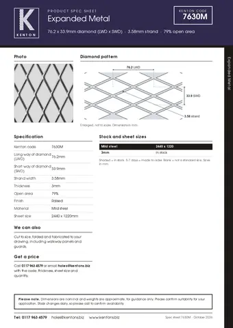 Kenton spec sheet for 7630M