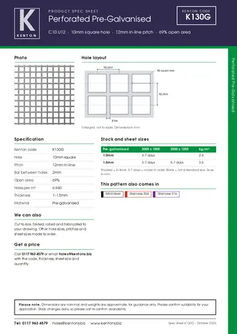 Kenton spec sheet for K130G