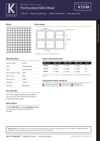 Kenton spec sheet for K131M