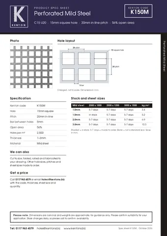 Kenton spec sheet for K150M