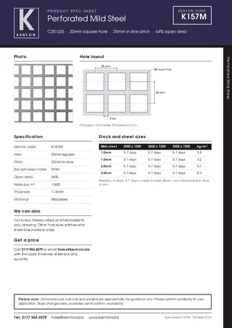 Kenton spec sheet for K157M