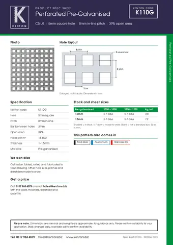 Kenton spec sheet for K110G
