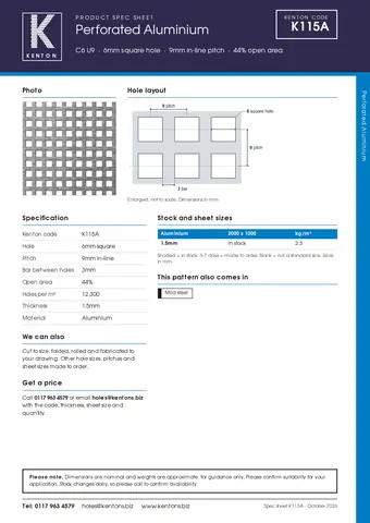 Kenton spec sheet for K115A