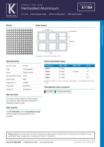 Kenton spec sheet for K118A
