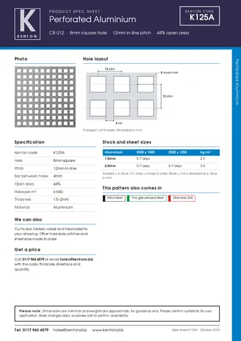 Kenton spec sheet for K125A