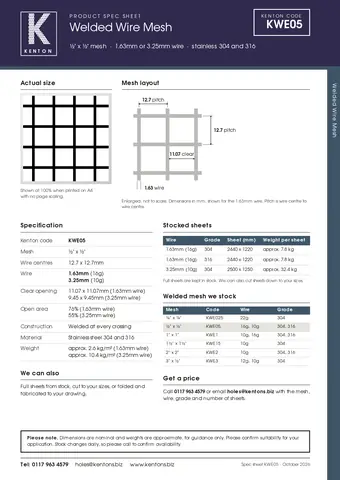 Kenton spec sheet for ½" x ½" welded mesh
