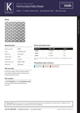 Kenton spec sheet for KS5M