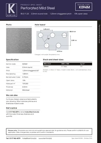 Kenton spec sheet for K094M