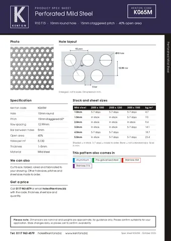 Kenton spec sheet for K065M