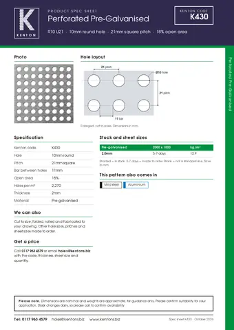Kenton spec sheet for K430