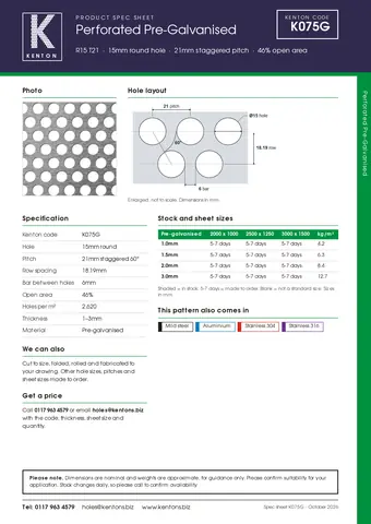 Kenton spec sheet for K075G