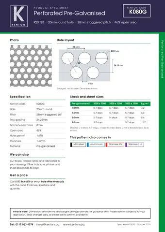Kenton spec sheet for K080G