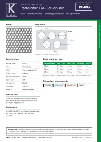 Kenton spec sheet for K040G