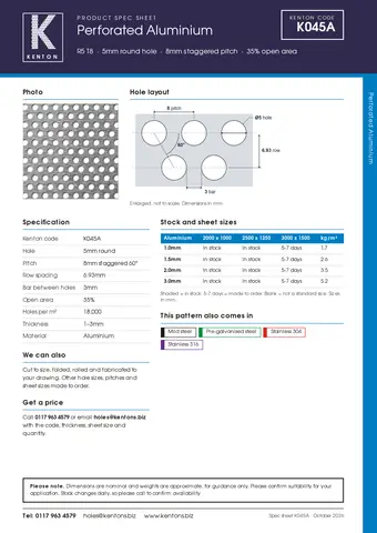 Kenton spec sheet for K045A