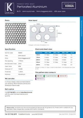 Kenton spec sheet for K050A