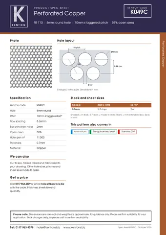 Kenton spec sheet for K049C