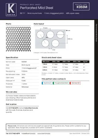 Kenton spec sheet for K055M