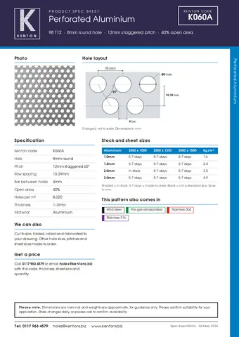 Kenton spec sheet for K060A