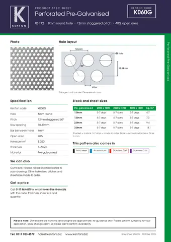 Kenton spec sheet for K060G