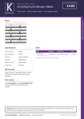 Kenton spec sheet for KAM2